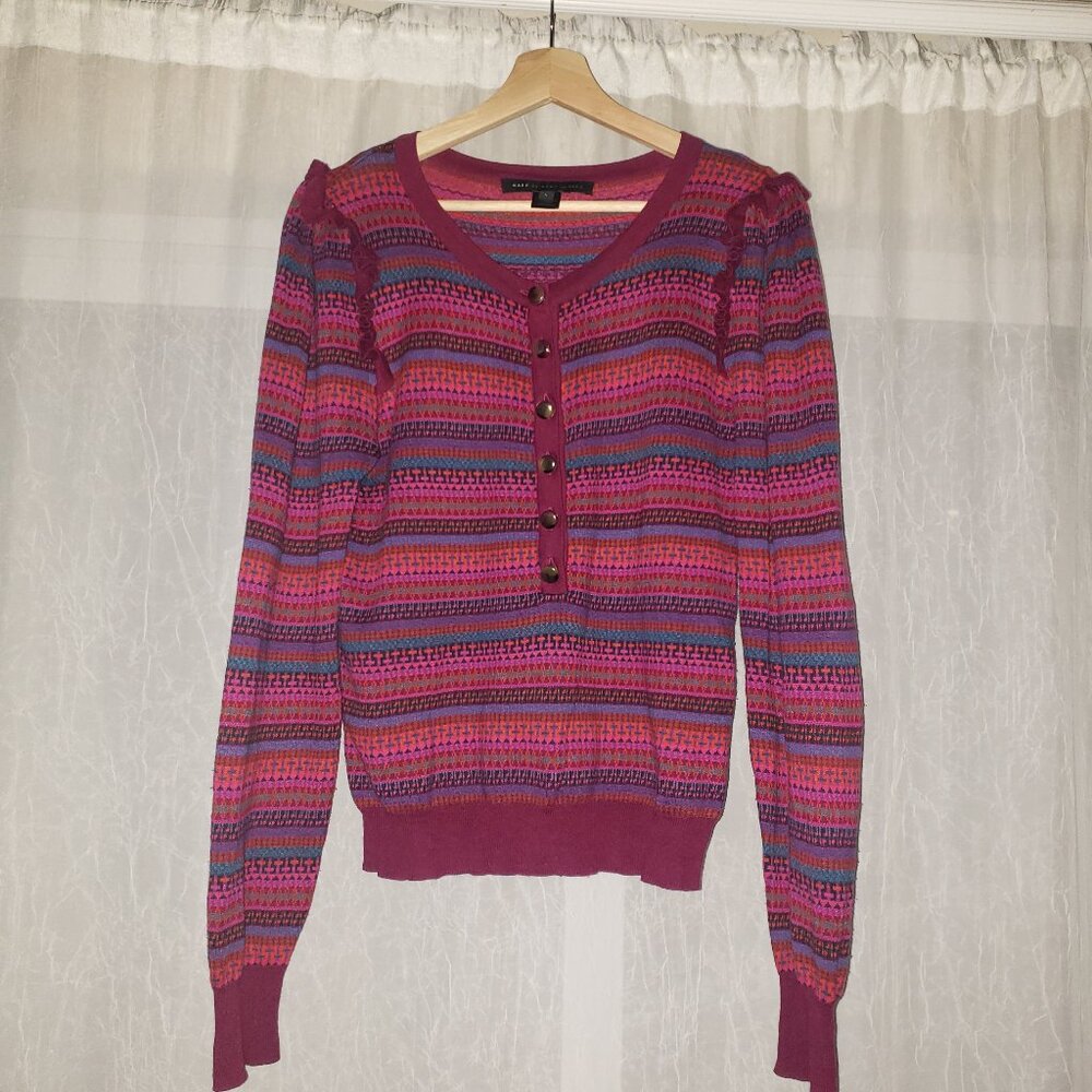 MARC BY MARC JACOBS Fair Isle Silk Cotton Cashmere Knit Ruffle Sweater Size L